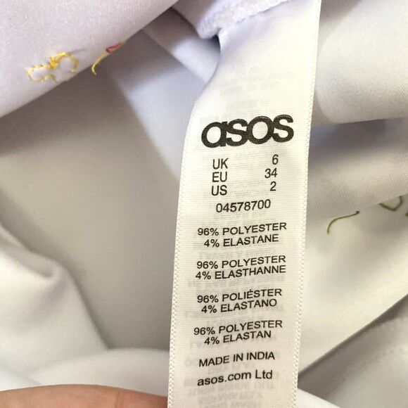 NWT ASOS Scuba Knit Bodycon Dress White Pink Floral Print Beaded US‎ Size 2 - Picture 7 of 7